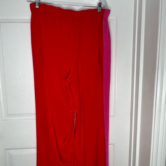 Diane Von Furstenberg red pink 100% silk pants drawstring pants Sz M - Picture 5 of 8